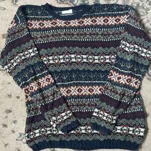 Cozy vintage 90s navy and green sweater knitwear